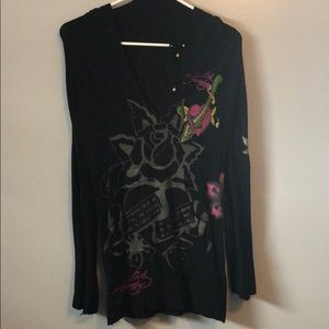 Ed Hardy Rhinestone Design Tunic With Front Pocket